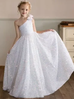 Wedding Flower Girl Dresses Special Occasion Dresses White Sleeveless Sequins