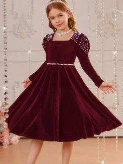 Wedding Flower Girl Dresses Special Occasion Dresses Emeralds Long Sleeves Pearls