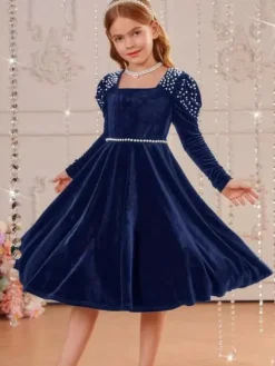Wedding Flower Girl Dresses Special Occasion Dresses Emeralds Long Sleeves Pearls
