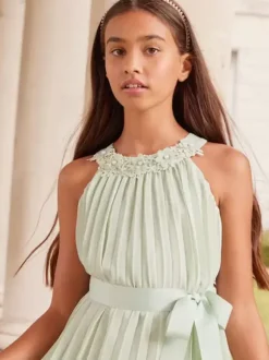 Wedding Flower Girl Dresses Special Occasion Dresses Pastel Green Sleeveless Pleated