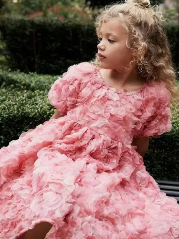 Wedding Flower Girl Dresses Special Occasion Dresses Pink Short Sleeves Ruffles