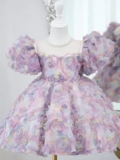 Wedding Flower Girl Dresses Special Occasion Dresses Pink Short Sleeves Ruffles