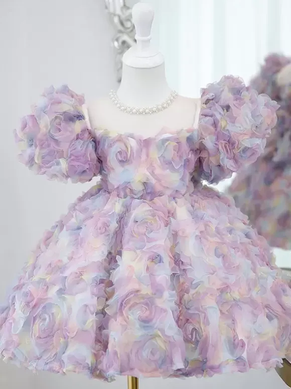 Wedding Flower Girl Dresses Special Occasion Dresses Pink Short Sleeves Ruffles
