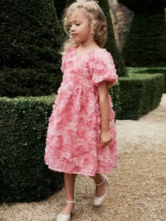 Wedding Flower Girl Dresses Special Occasion Dresses Pink Short Sleeves Ruffles