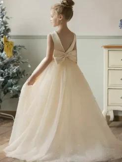 Wedding Flower Girl Dresses Special Occasion Dresses Champagne Sleeveless Pearls