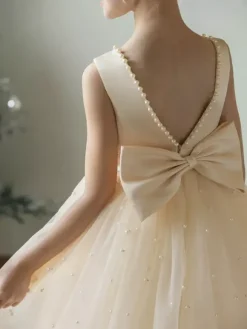 Wedding Flower Girl Dresses Special Occasion Dresses Champagne Sleeveless Pearls