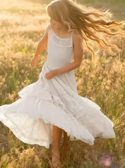 Wedding Flower Girl Dresses Special Occasion Dresses Ecru White Sleeveless Tiered