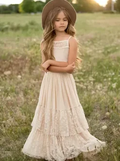 Wedding Flower Girl Dresses Special Occasion Dresses Ecru White Sleeveless Tiered