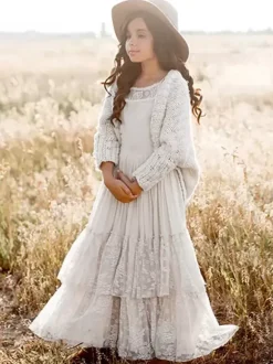 Wedding Flower Girl Dresses Special Occasion Dresses Ecru White Sleeveless Tiered