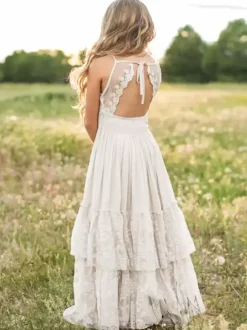 Wedding Flower Girl Dresses Special Occasion Dresses Ecru White Sleeveless Tiered
