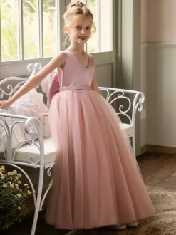 Wedding Flower Girl Dresses Special Occasion Dresses Pink Sleeveless Bows