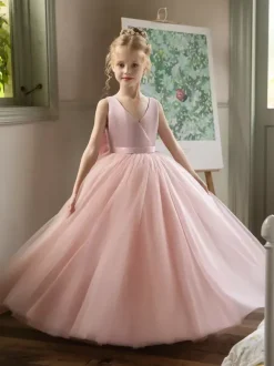 Wedding Flower Girl Dresses Special Occasion Dresses Pink Sleeveless Bows