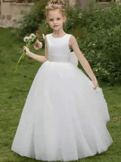 Wedding Flower Girl Dresses Special Occasion Dresses White Sleeveless Bows