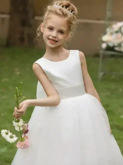 Wedding Flower Girl Dresses Special Occasion Dresses White Sleeveless Bows