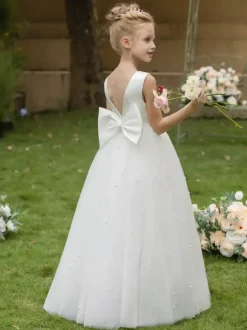 Wedding Flower Girl Dresses Special Occasion Dresses White Sleeveless Bows