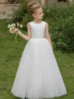 Wedding Flower Girl Dresses Special Occasion Dresses White Sleeveless Bows
