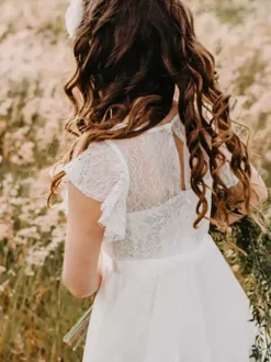 Wedding Flower Girl Dresses Special Occasion Dresses White Short Sleeves Bows