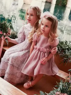 Wedding Flower Girl Dresses Special Occasion Dresses Soft Pink Short Sleeves Flowers