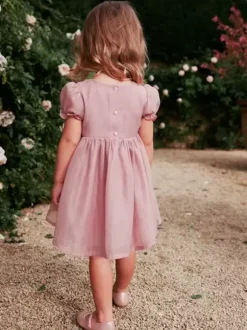 Wedding Flower Girl Dresses Special Occasion Dresses Soft Pink Short Sleeves Flowers