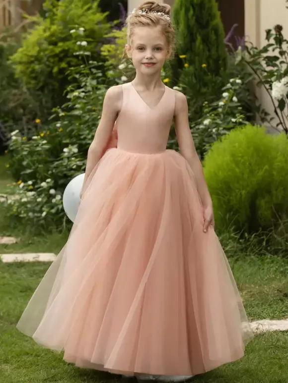 Wedding Flower Girl Dresses Special Occasion Dresses Blush Pink Sleeveless Bows