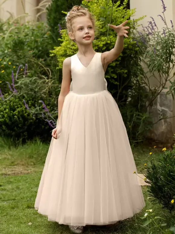 Wedding Flower Girl Dresses Special Occasion Dresses Blush Pink Sleeveless Bows