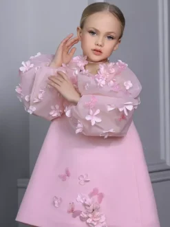 Wedding Flower Girl Dresses Special Occasion Dresses Pink Long Sleeves Applique