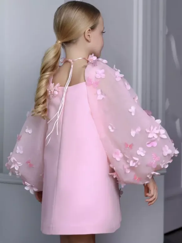 Wedding Flower Girl Dresses Special Occasion Dresses Pink Long Sleeves Applique