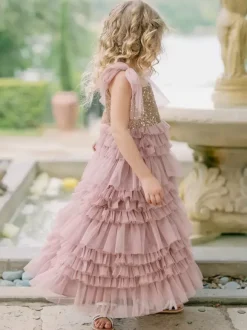 Wedding Party Dresses Princess Kids Social Party Dress Wedding Wedding Flower Girl Dress Flower Girl Dresses Sleeveless Tiered Bows Pink