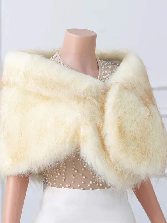 Wedding Wrap Beige Tops Faux Fur Bridal Cover Up