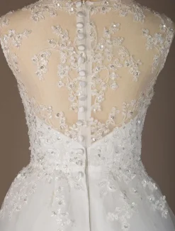 Wedding Dresses 2026 A Line Illusion Neck Sleeveless Floor Length Lace Beaded Tulle Boho Bridal Gowns