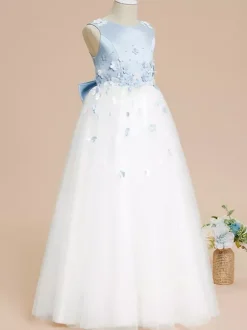 Wedding Flower Girl Dresses Special Occasion Dresses Baby Blue Sleeveless Bows