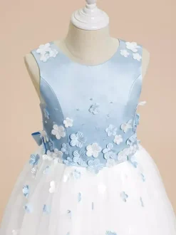 Wedding Flower Girl Dresses Special Occasion Dresses Baby Blue Sleeveless Bows