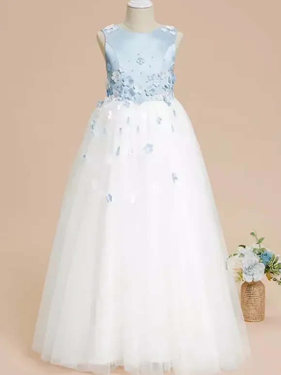 Wedding Flower Girl Dresses Special Occasion Dresses Baby Blue Sleeveless Bows