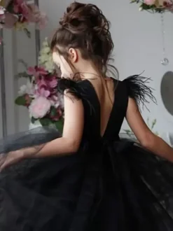 Wedding Flower Girl Dresses Special Occasion Dresses Ivory Sleeveless Feathers