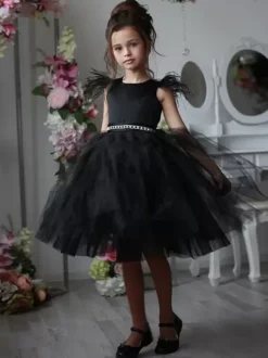 Wedding Flower Girl Dresses Special Occasion Dresses Ivory Sleeveless Feathers