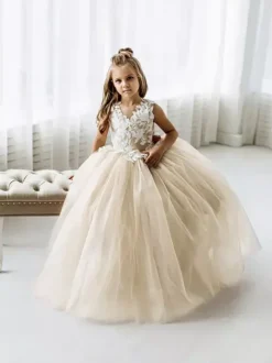Wedding Flower Girl Dresses Special Occasion Dresses Ivory Sleeveless Applique