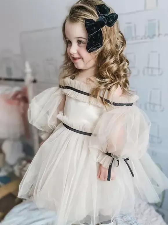Wedding Flower Girl Dresses Special Occasion Dresses Nude Long Sleeves Ruffles