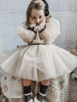 Wedding Flower Girl Dresses Special Occasion Dresses Nude Long Sleeves Ruffles