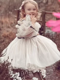 Wedding Flower Girl Dresses Special Occasion Dresses Nude Long Sleeves Ruffles
