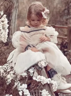 Wedding Flower Girl Dresses Special Occasion Dresses Nude Long Sleeves Ruffles