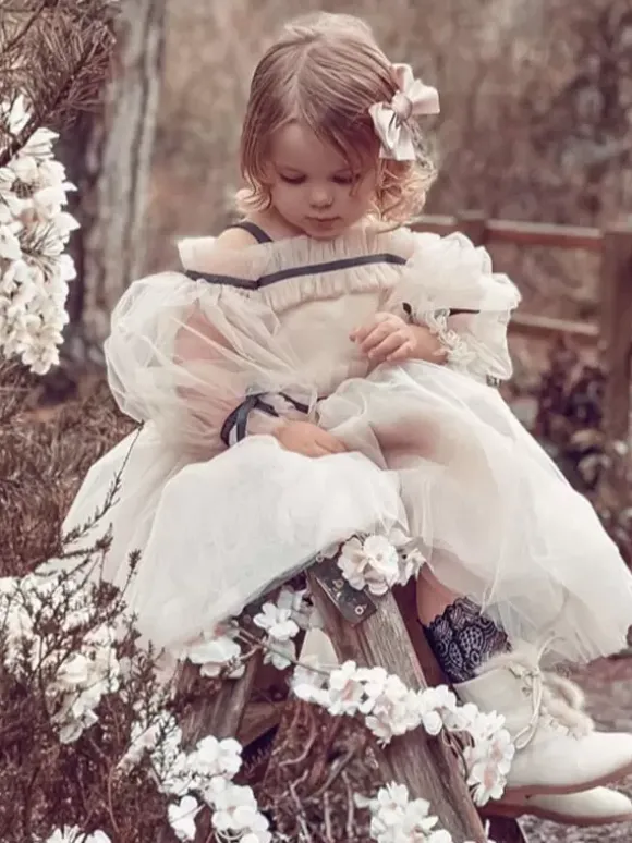 Wedding Flower Girl Dresses Special Occasion Dresses Nude Long Sleeves Ruffles