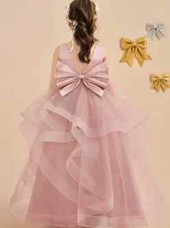 Wedding Flower Girl Dresses Special Occasion Dresses Pink Sleeveless Bows