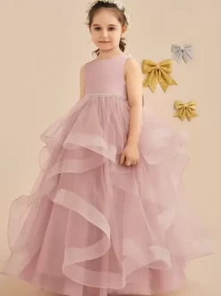 Wedding Flower Girl Dresses Special Occasion Dresses Pink Sleeveless Bows