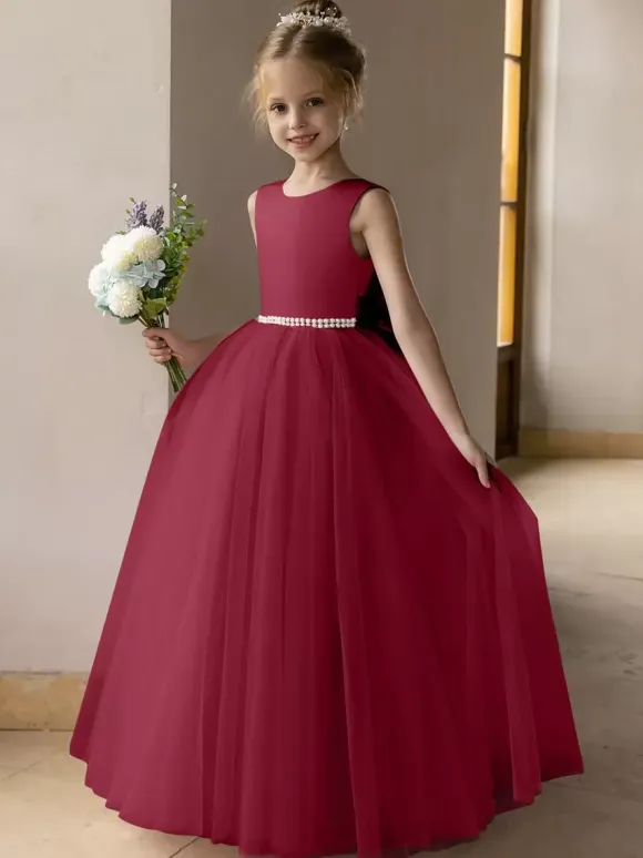 Wedding Flower Girl Dresses Special Occasion Dresses Lotus Pink Sleeveless Bows