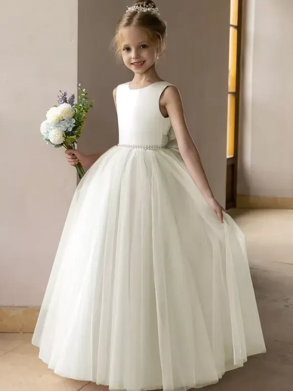 Wedding Flower Girl Dresses Special Occasion Dresses Lotus Pink Sleeveless Bows