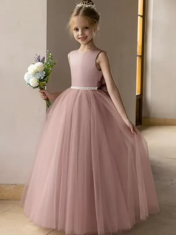 Wedding Flower Girl Dresses Special Occasion Dresses Lotus Pink Sleeveless Bows