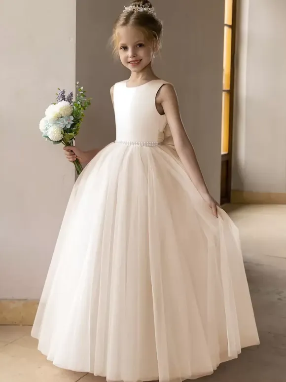 Wedding Flower Girl Dresses Special Occasion Dresses Lotus Pink Sleeveless Bows