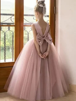 Wedding Flower Girl Dresses Special Occasion Dresses Lotus Pink Sleeveless Bows