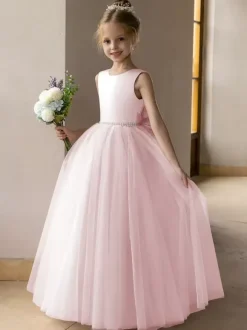 Wedding Flower Girl Dresses Special Occasion Dresses Lotus Pink Sleeveless Bows