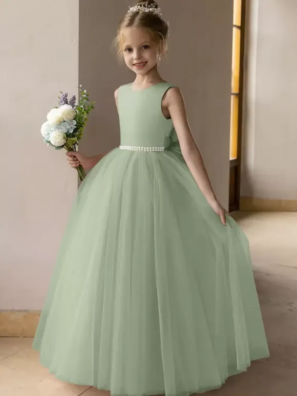 Wedding Flower Girl Dresses Special Occasion Dresses Lotus Pink Sleeveless Bows